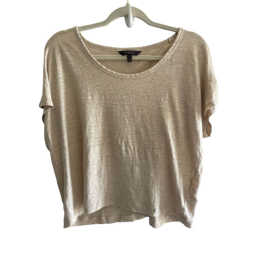 Banana Republic Tan Linen Crop Top Women’s Size Large Minimalist Basic Taupe